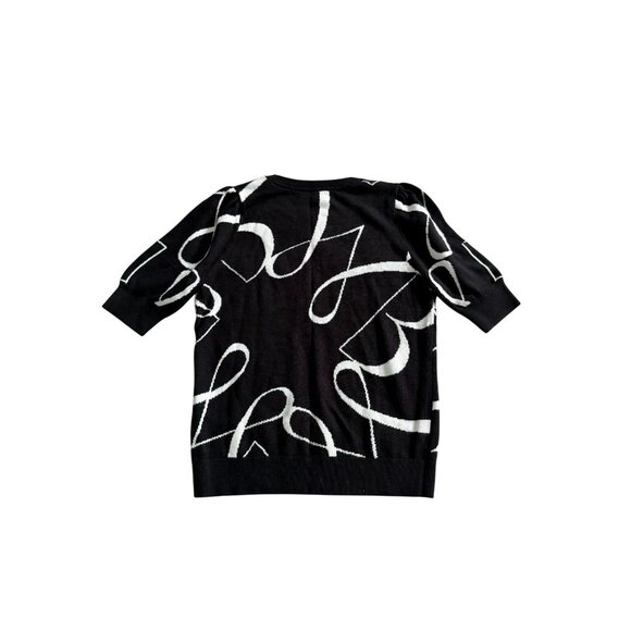WHITE HOUSE BLACK MARKET White B;ack Ribbon Patterned short Sleeve Sweater Size - Picture 3 of 6